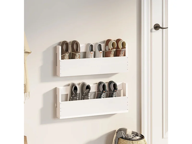 Étagères à chaussures murales 2 pcs Blanc 59x9x23 Pin massif