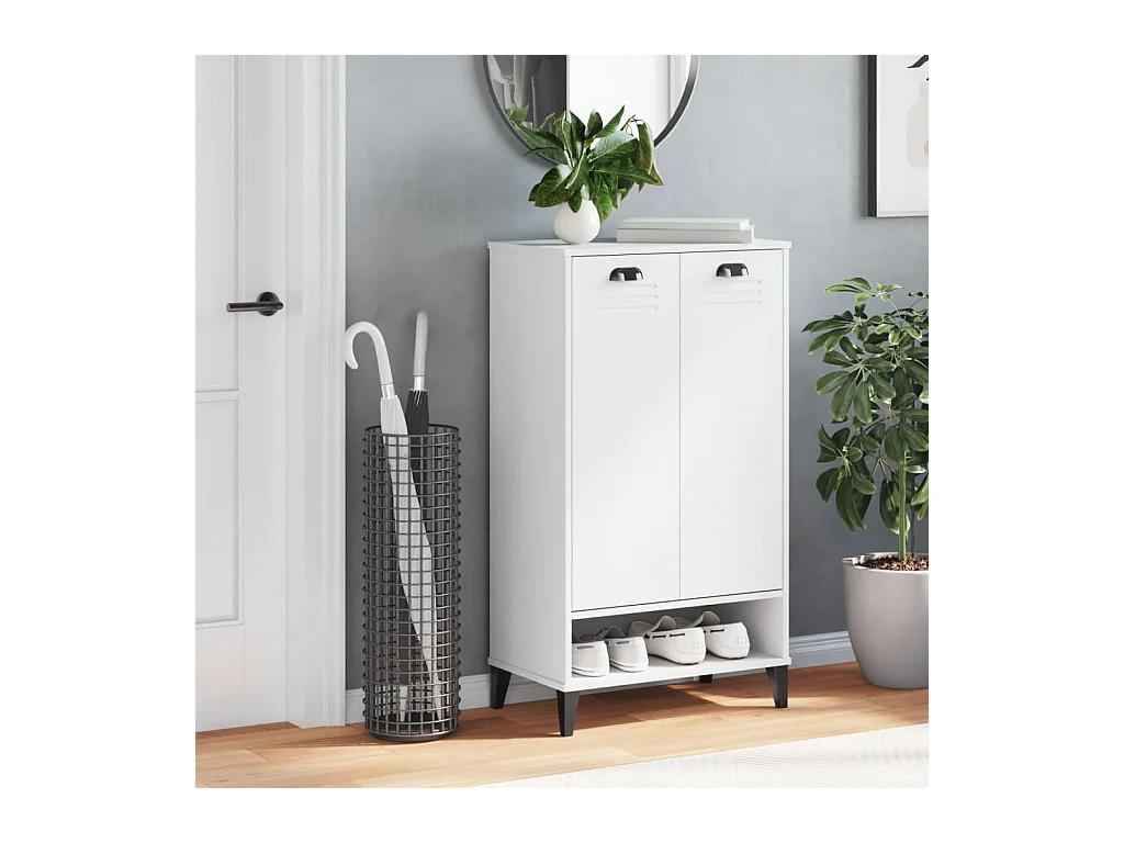 Armoire à chaussures VIKEN blanc bois de pin solide