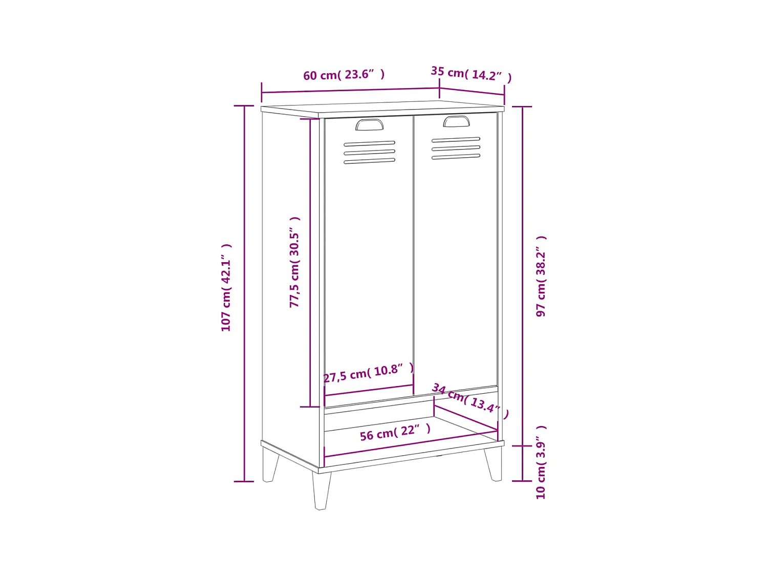 Armoire à chaussures VIKEN blanc bois de pin solide
