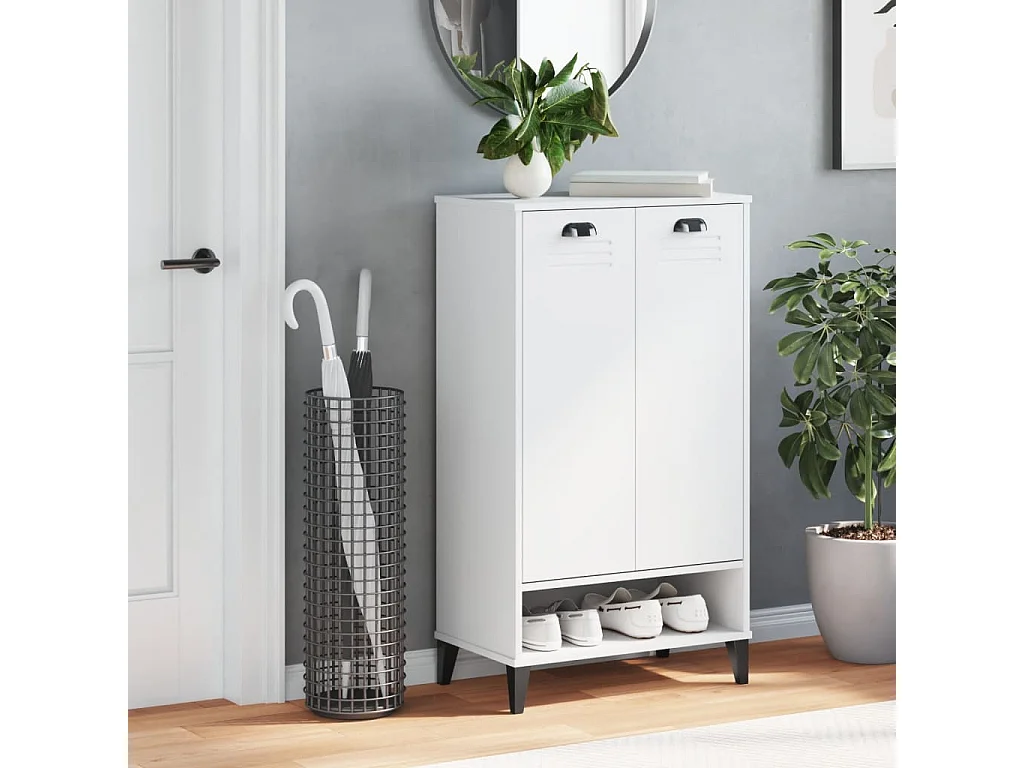 Armoire à chaussures VIKEN blanc bois de pin solide