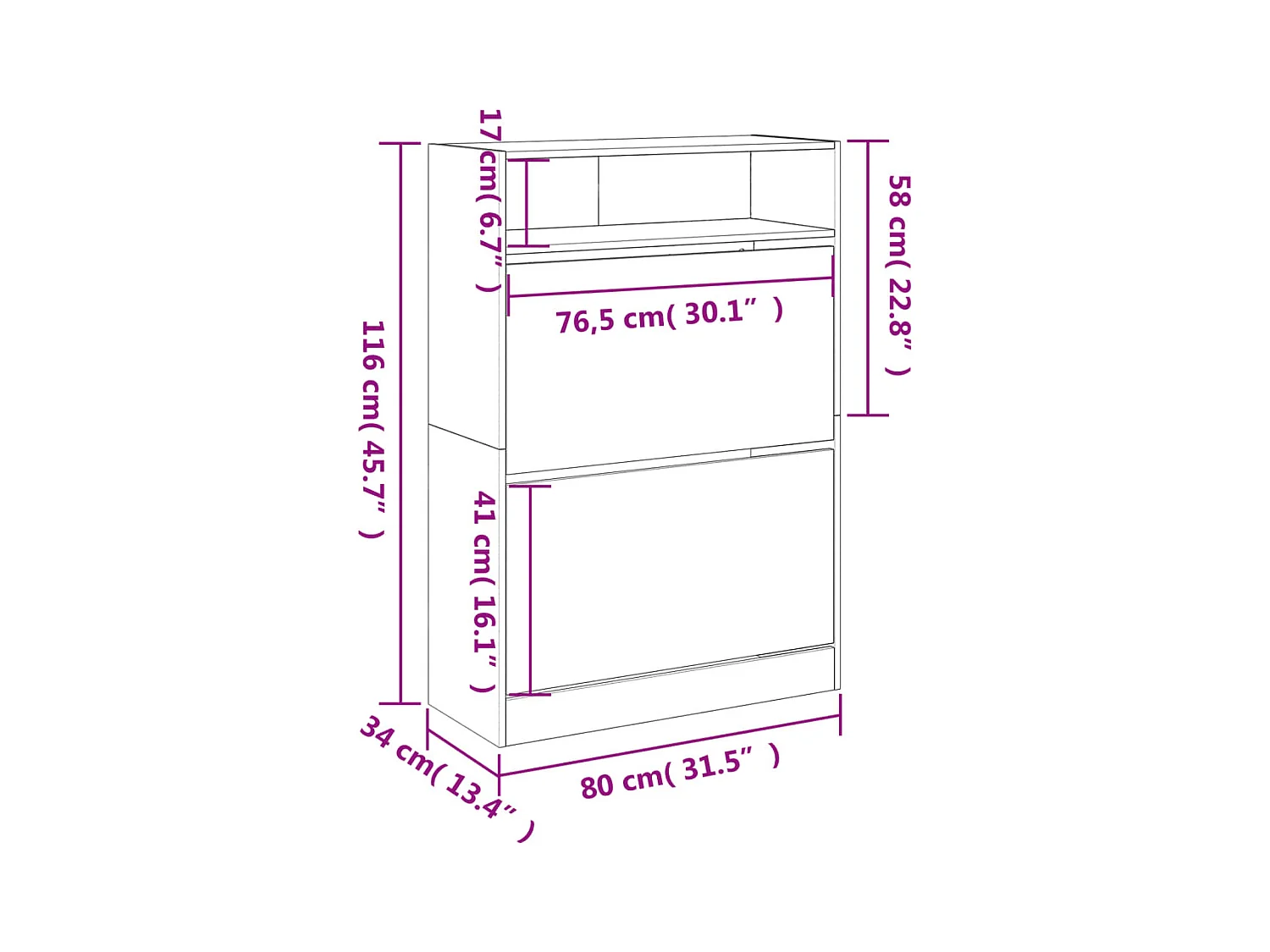 Armoire à chaussures 2 tiroirs rabattables noir 80x34x116