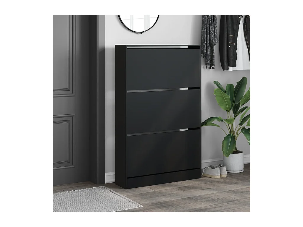 Armoire à chaussures noir 80x21x125,5 bois d'ingénierie