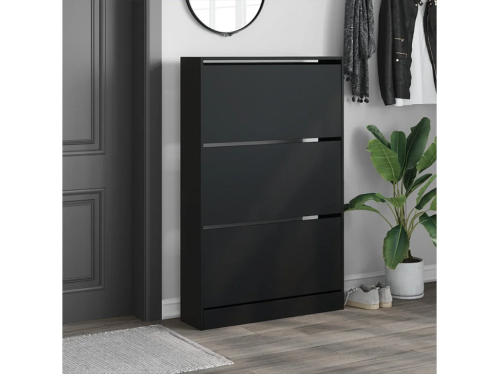 Armoire à chaussures noir 80x21x125,5 bois d'ingénierie