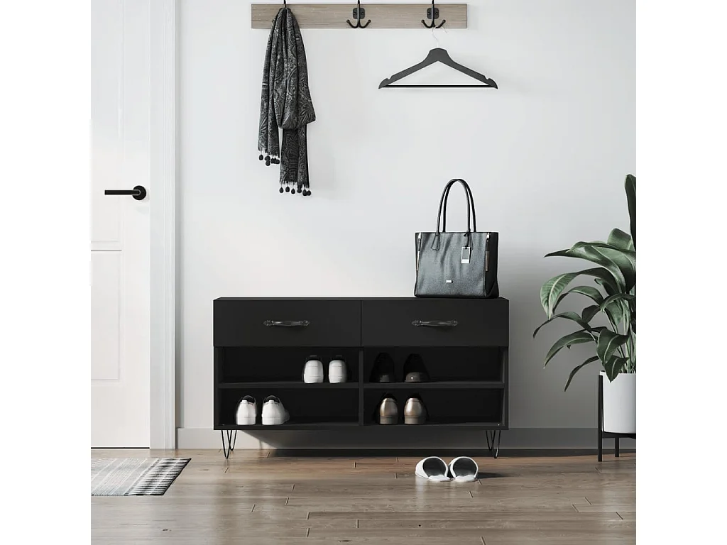 Banc à chaussures noir 102x35x55 bois d'ingénierie