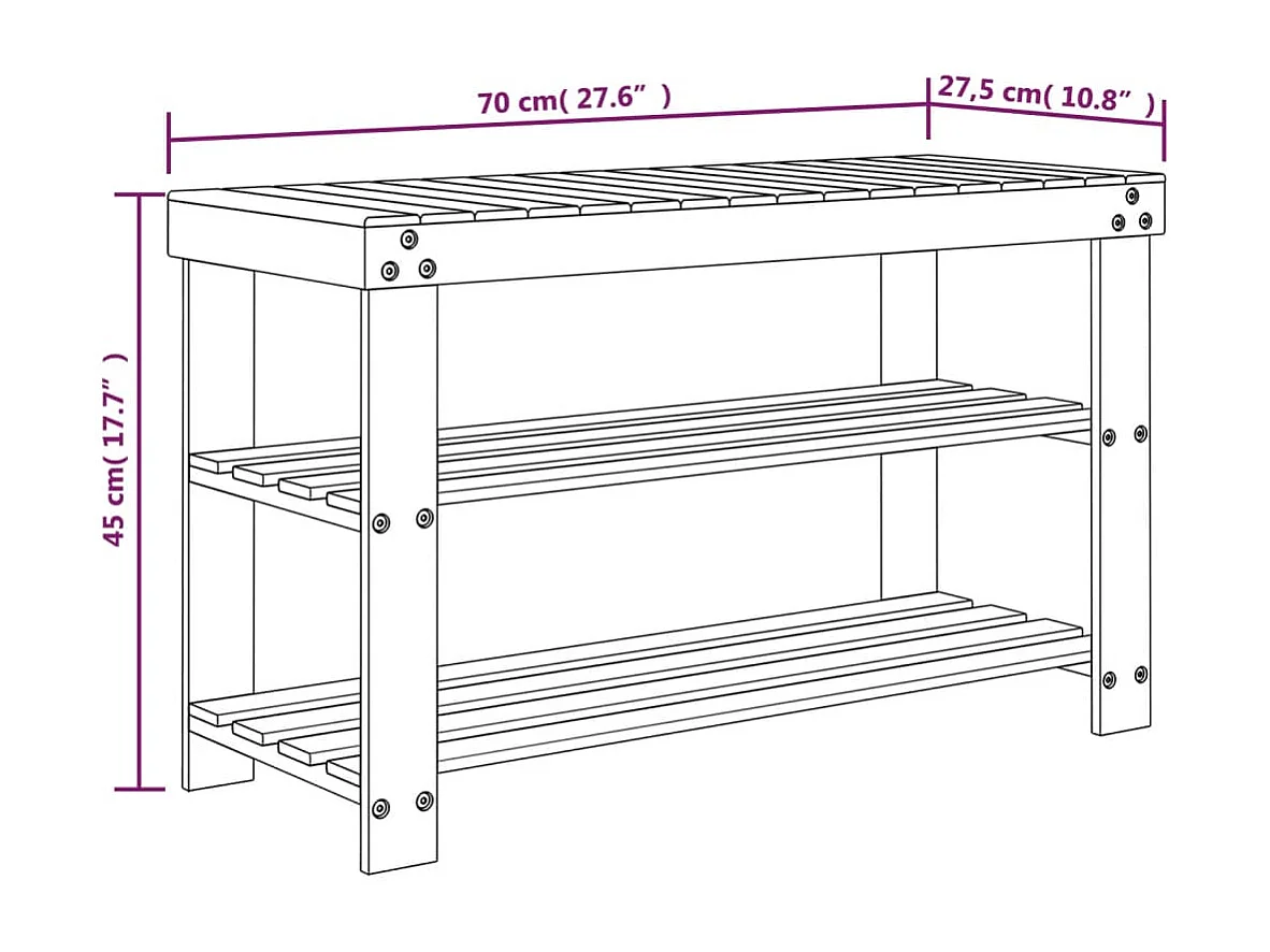 Étagère à chaussures 3 niveaux 70x27,5x45 bambou