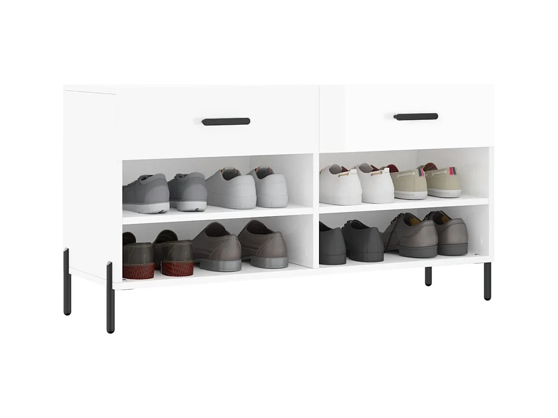 Schoenenbank 102x35x55 cm bewerkt hout hoogglans wit