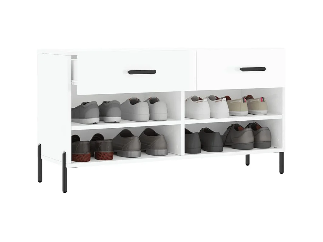 Schoenenbank 102x35x55 cm bewerkt hout hoogglans wit