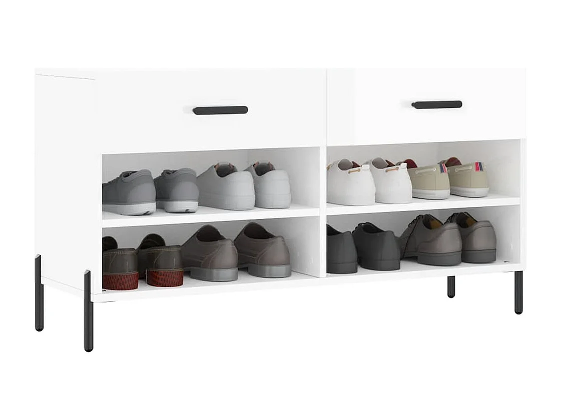 Banc à chaussures blanc brillant 102x35x55 bois d'ingénierie