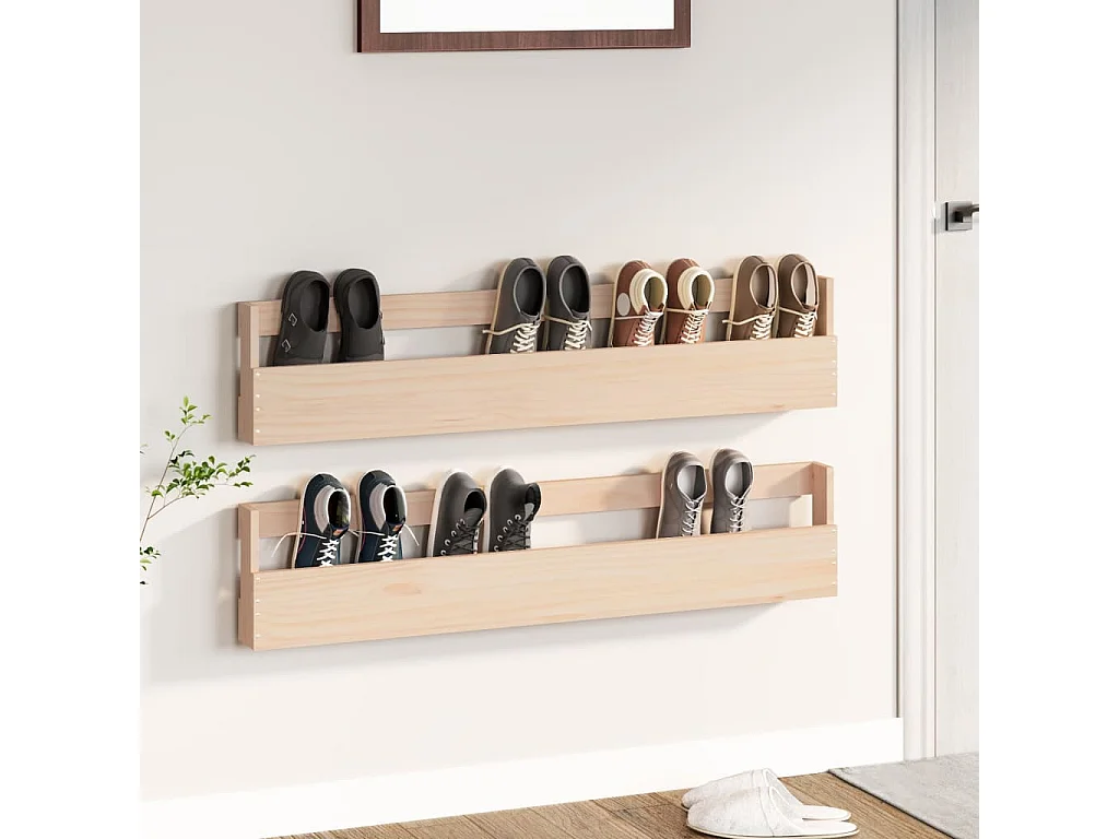 Étagères à chaussures murales 2 pcs 110x9x23 Pin massif