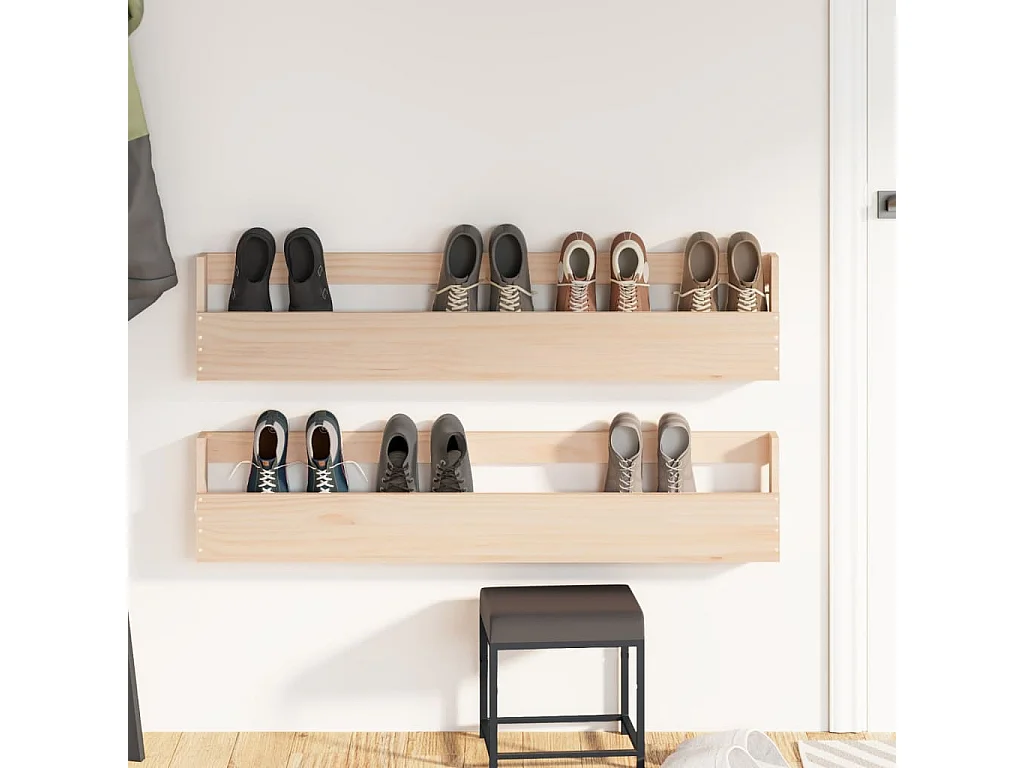 Étagères à chaussures murales 2 pcs 110x9x23 Pin massif