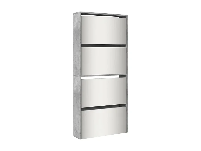 Armoire à chaussures et miroir 4 niveaux gris béton 63x17x134