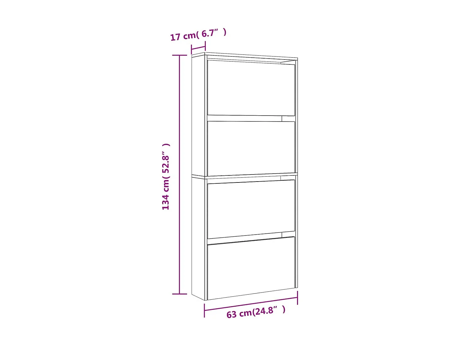 Armoire à chaussures et miroir 4 niveaux gris béton 63x17x134