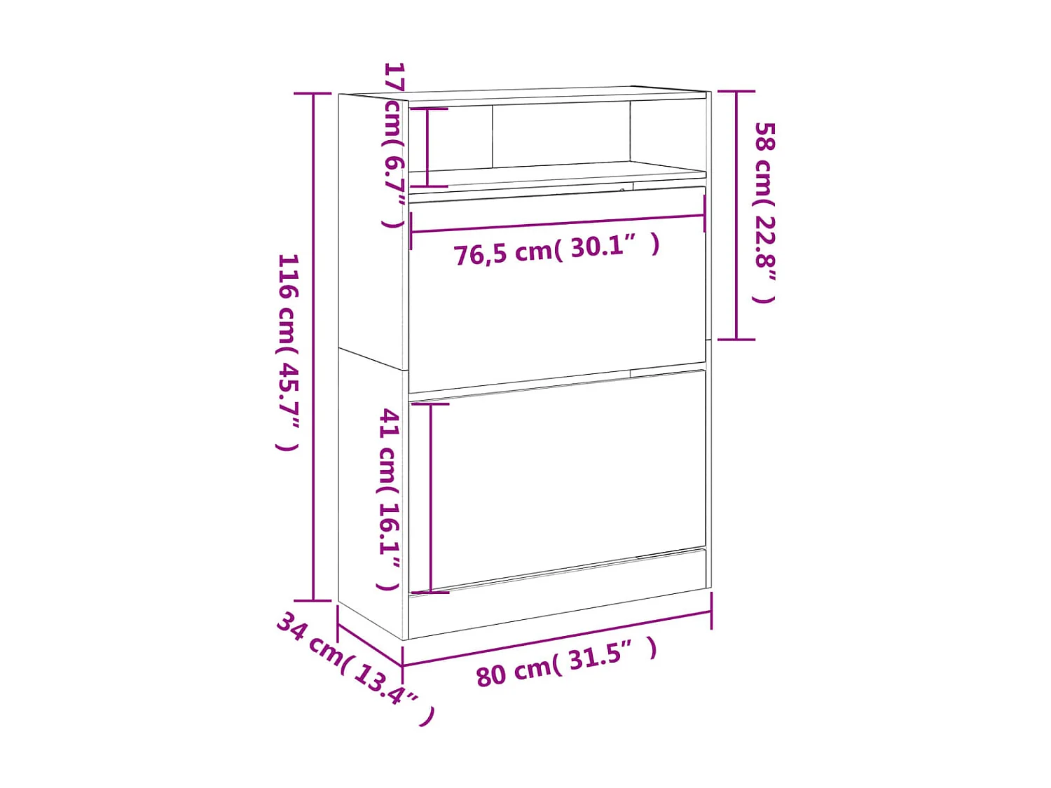 Armoire à chaussures 2 tiroirs rabattables gris béton