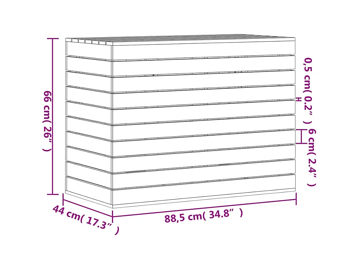 Panier à linge 88,5x44x66 bois massif de pin