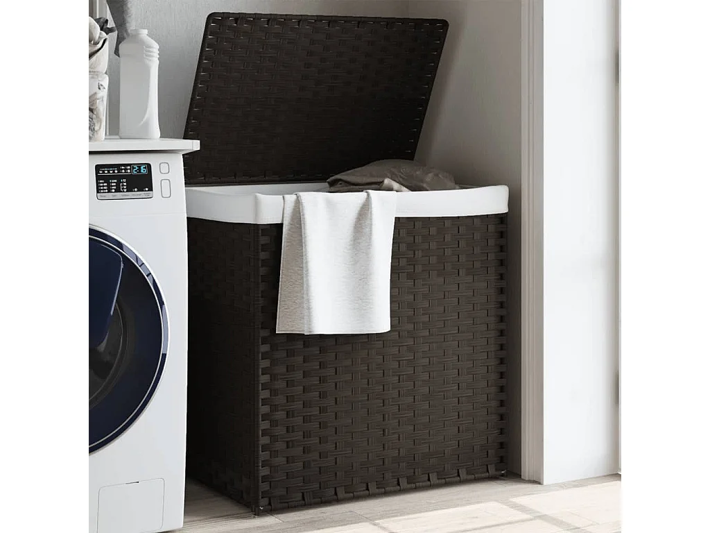 Panier à linge avec 2 sections marron foncé 53x35x57