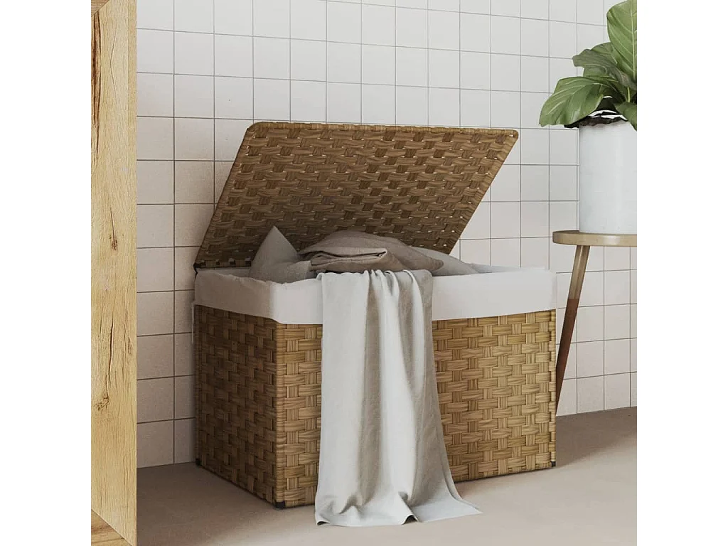 Panier à linge avec couvercle 55,5x35x34 résine tressée