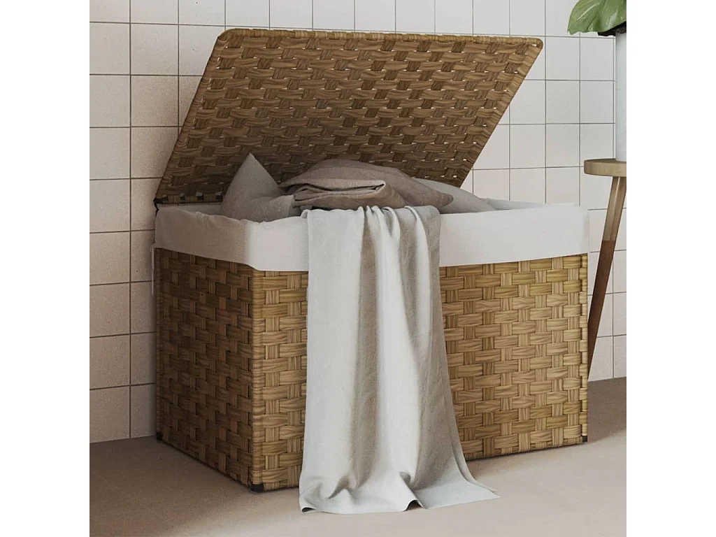 Panier à linge avec couvercle 55,5x35x34 résine tressée