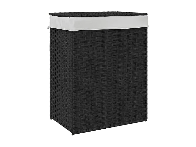Panier à linge avec couvercle noir 46x33x60 résine tressée