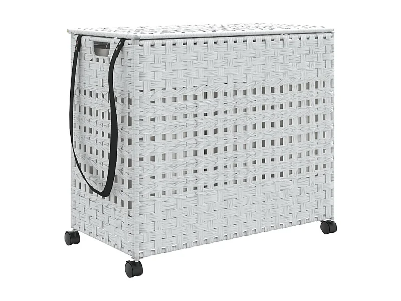 Panier à linge avec roulettes blanc 66x35x60 résine tressée