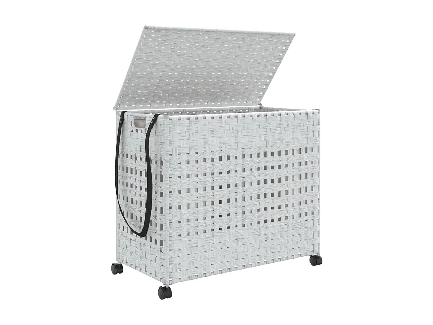 Panier à linge avec roulettes blanc 66x35x60 résine tressée