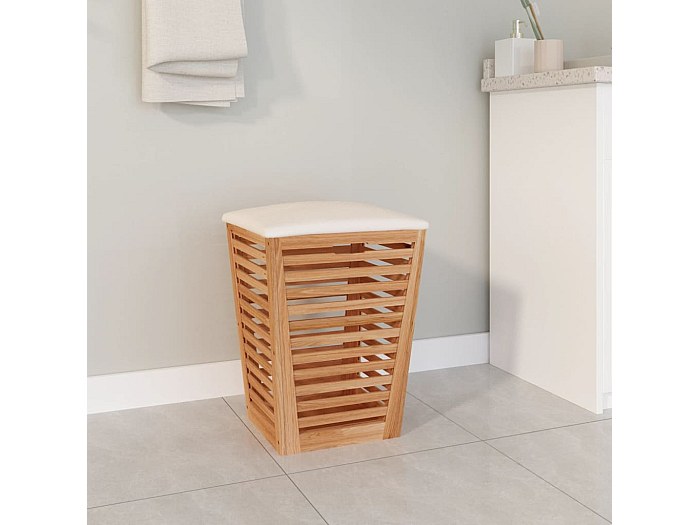 Tabouret Salle De Bain Bois Noyer Massif 40x30x46 Cm - Siège Douche & Rangement Rustique