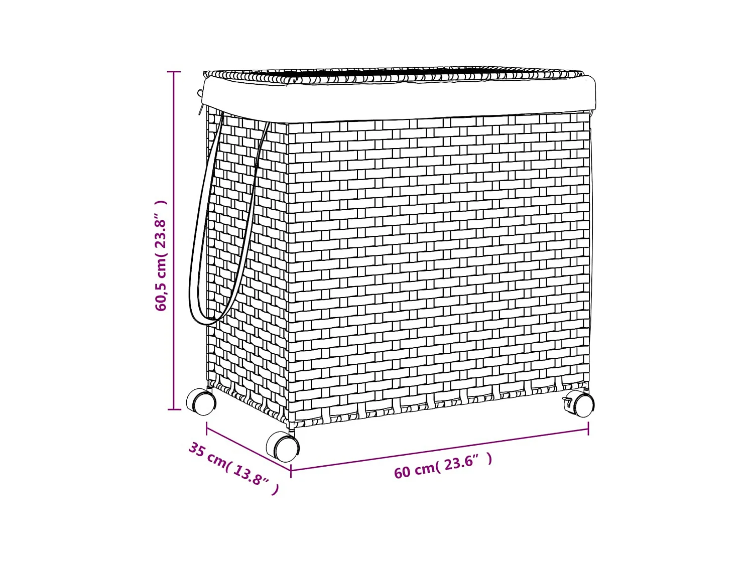 Panier à linge avec roulettes blanc 60x35x60,5 résine tressée