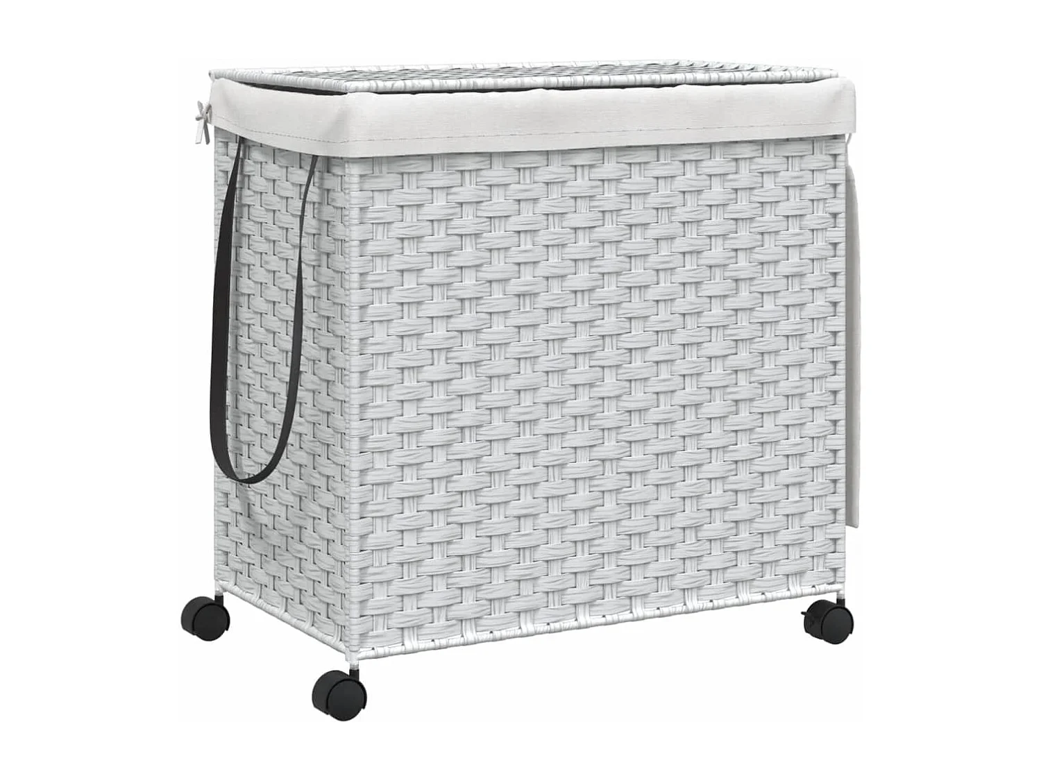 Panier à linge avec roulettes blanc 60x35x60,5 résine tressée