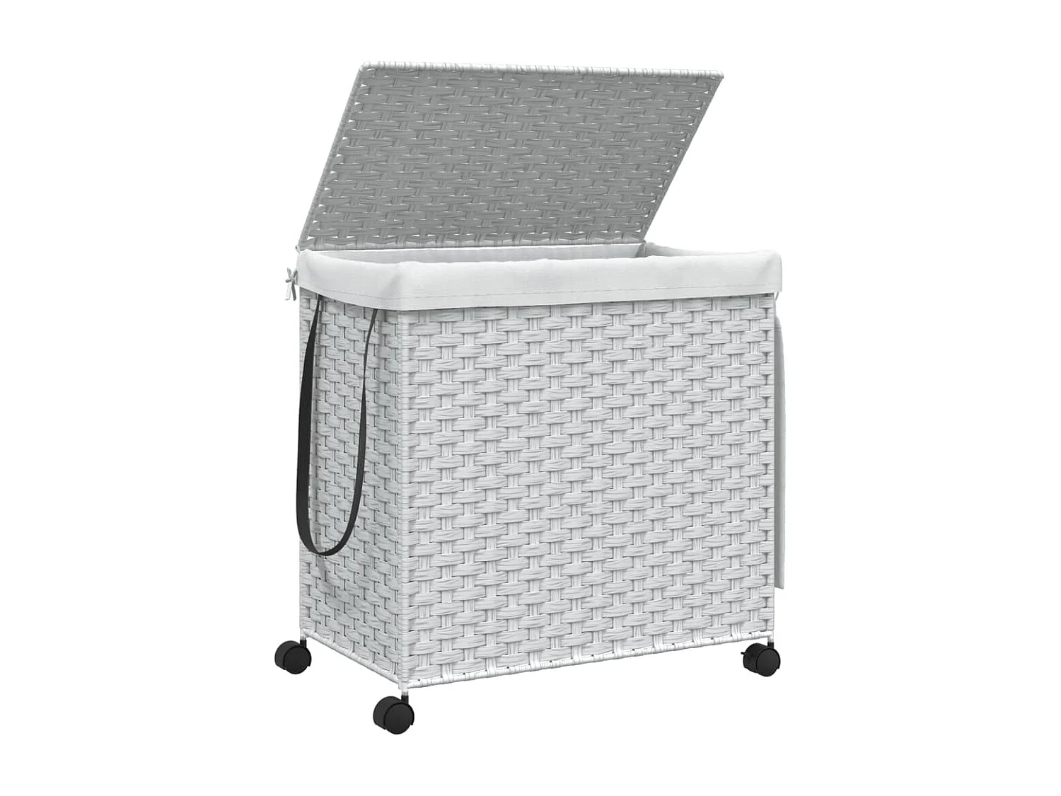 Panier à linge avec roulettes blanc 60x35x60,5 résine tressée