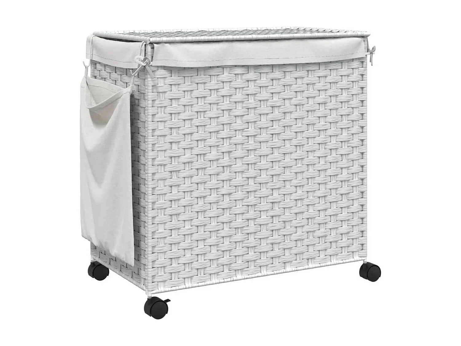 Panier à linge avec roulettes blanc 60x35x60,5 résine tressée