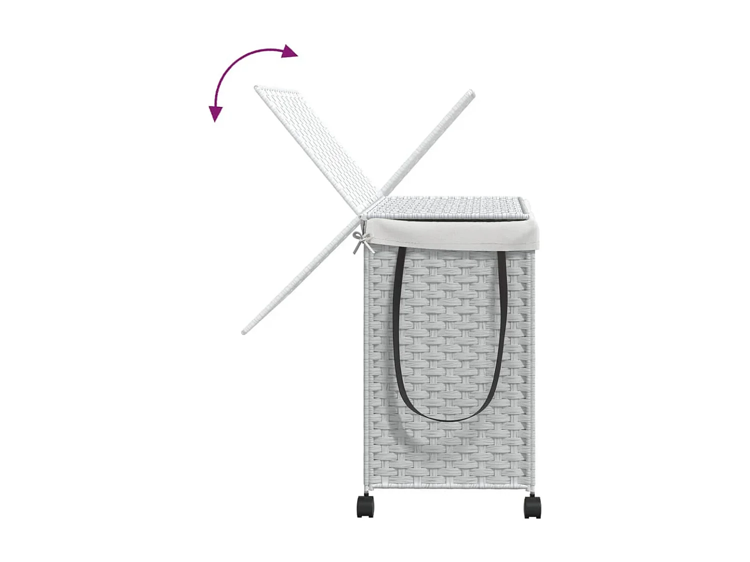 Panier à linge avec roulettes blanc 60x35x60,5 résine tressée