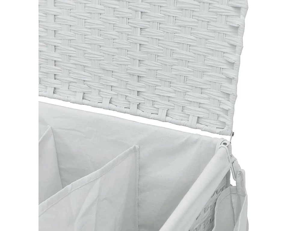 Panier à linge avec roulettes blanc 60x35x60,5 résine tressée