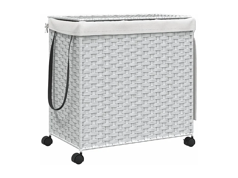 Panier à linge avec roulettes blanc 60x35x60,5 résine tressée