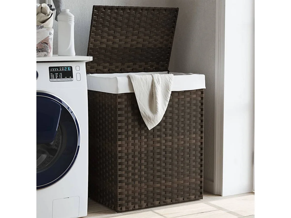 Panier à linge avec couvercle marron foncé résine tressée