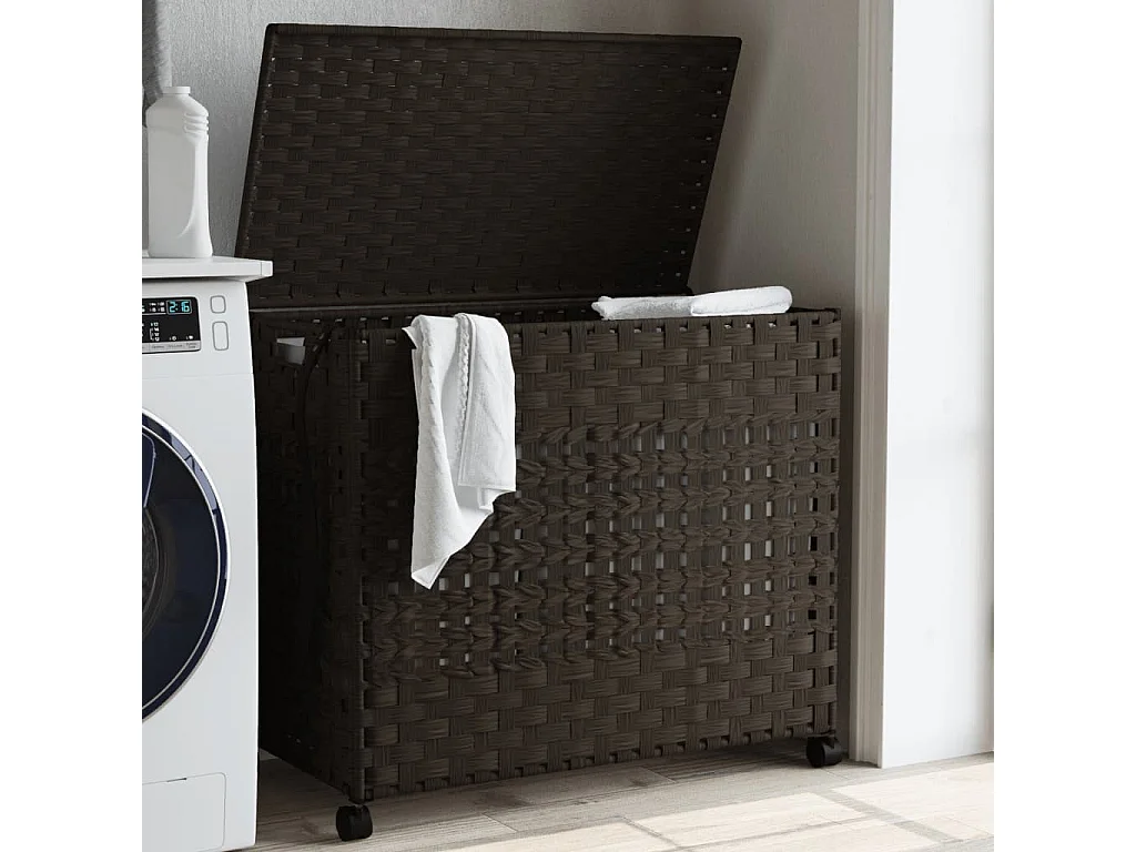 Panier à linge avec roulettes marron foncé 66x35x60