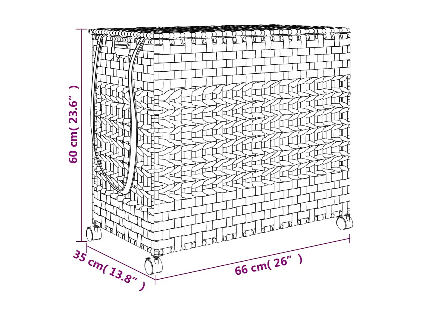 Panier à linge avec roulettes marron foncé 66x35x60