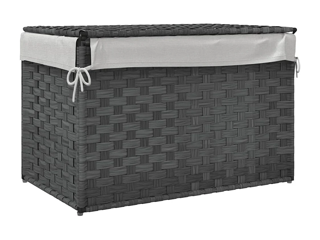 Panier à linge avec couvercle gris 55,5x35x34 résine tressée