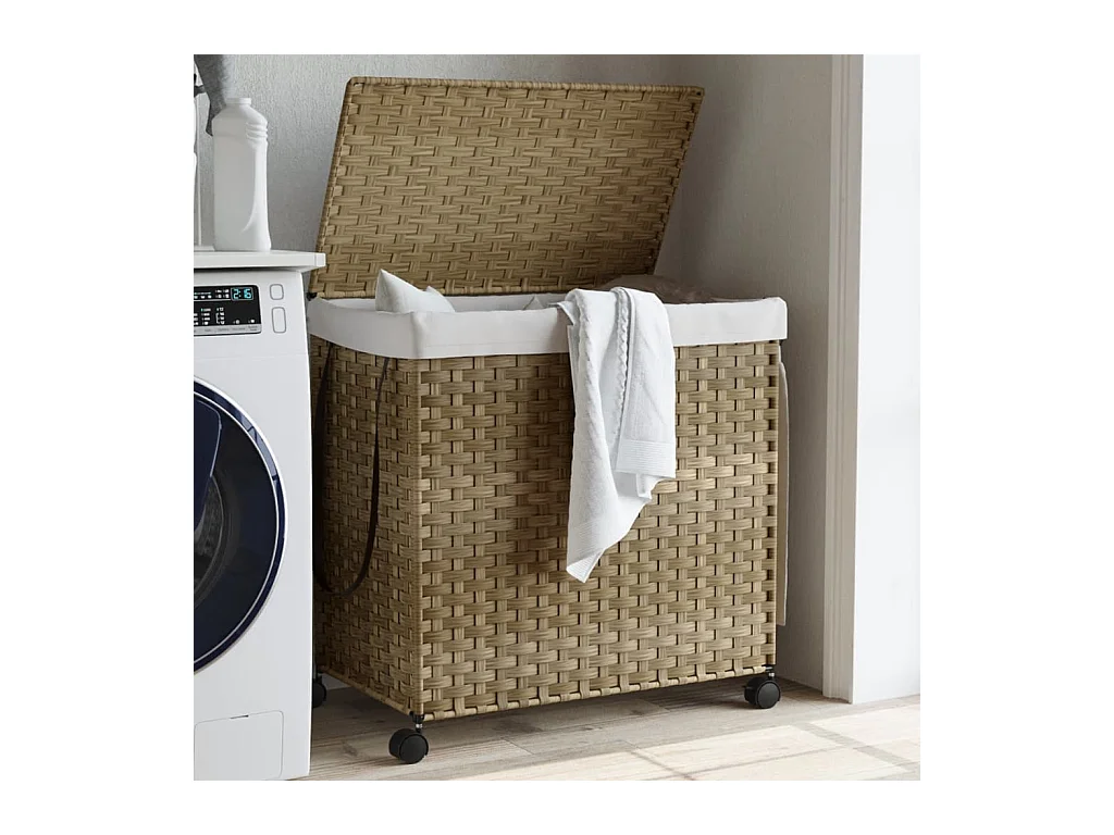 Panier à linge avec roulettes 60x35x60,5 résine tressée