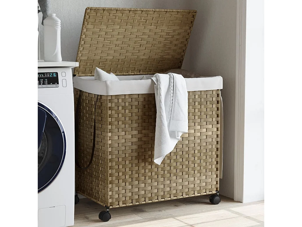 Panier à linge avec roulettes 60x35x60,5 résine tressée