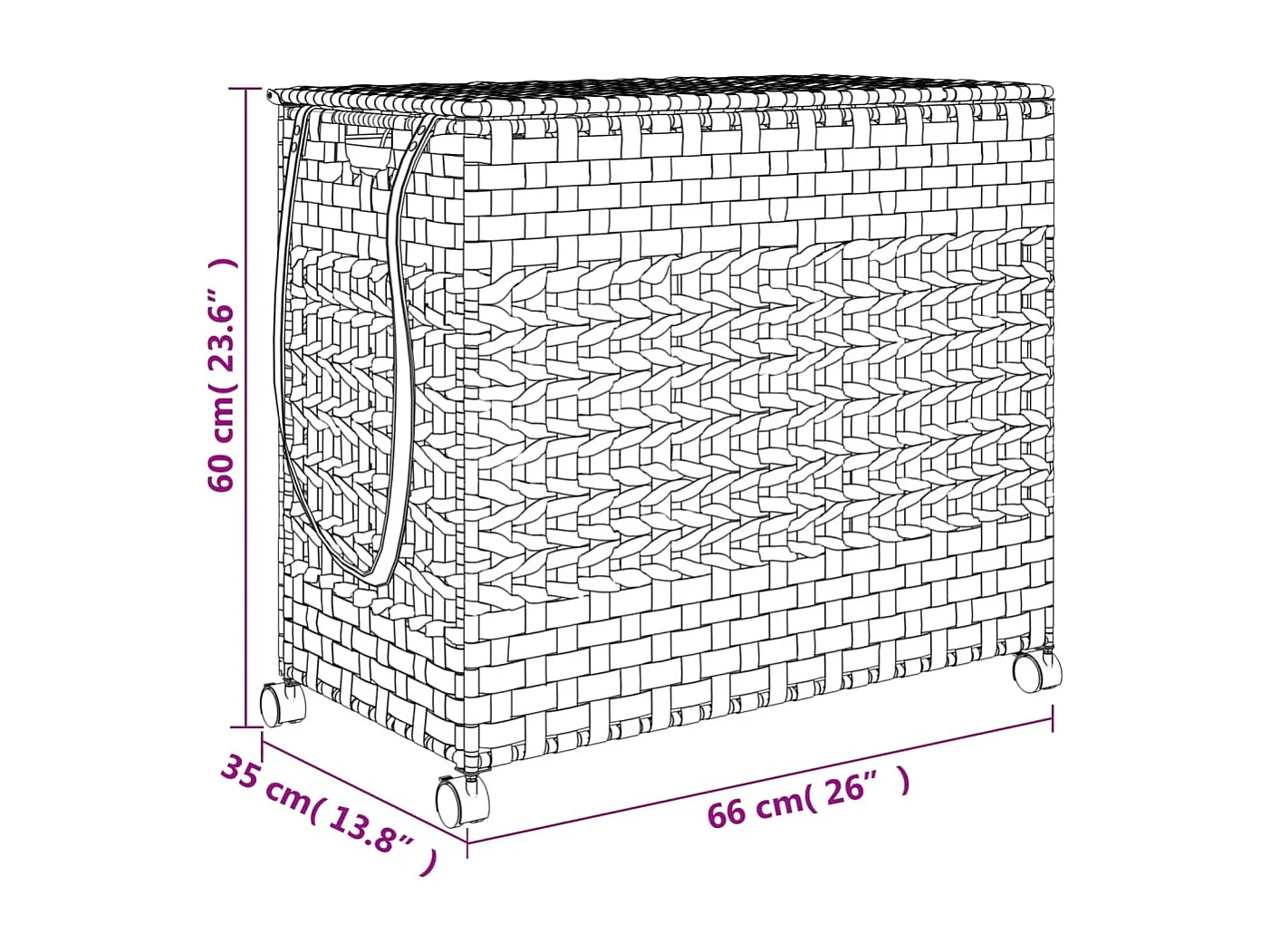 Panier à linge avec roulettes gris 66x35x60 résine tressée