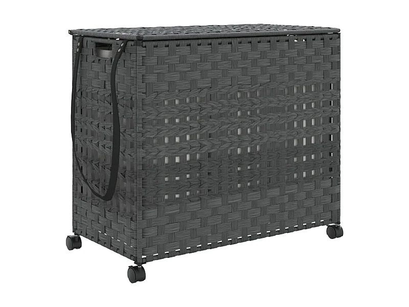 Panier à linge avec roulettes gris 66x35x60 résine tressée