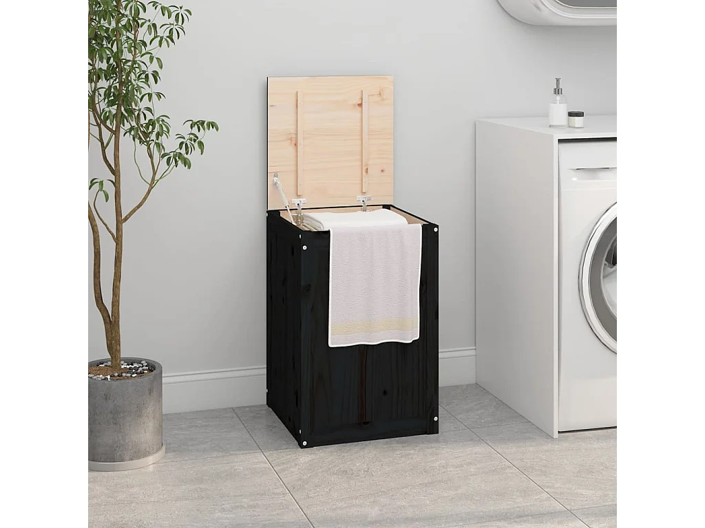 Boîte à linge Noir 44x44x66 Bois massif de pin