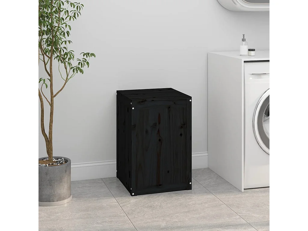 Boîte à linge Noir 44x44x66 Bois massif de pin