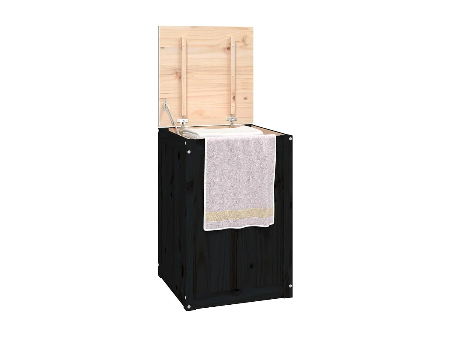 Boîte à linge Noir 44x44x66 Bois massif de pin