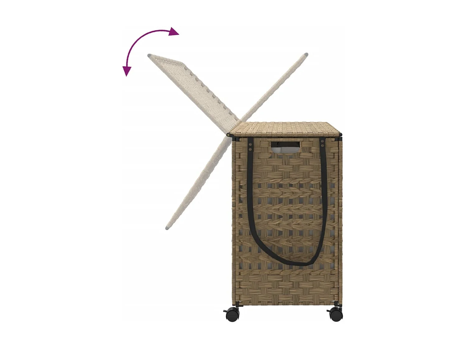 Panier à linge avec roulettes 66x35x60 résine tressée