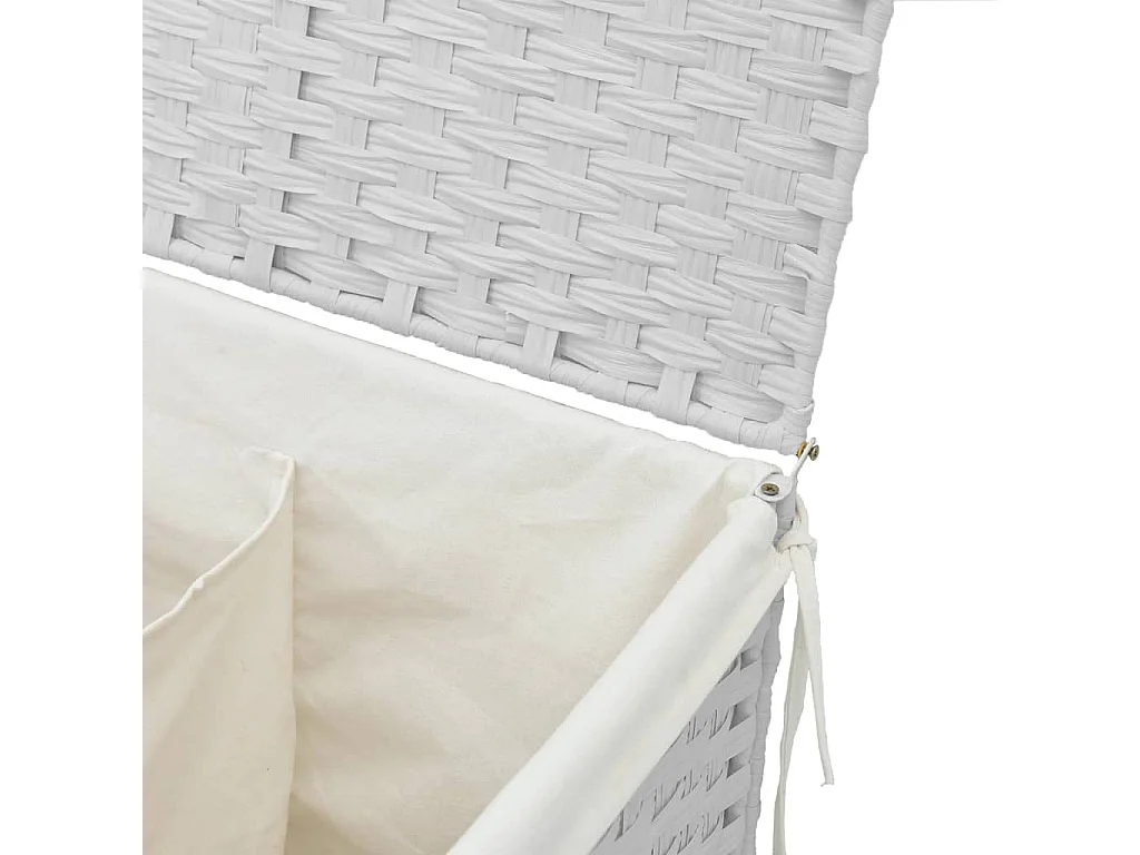 Panier à linge avec 2 sections blanc 53x35x57 résine tressée