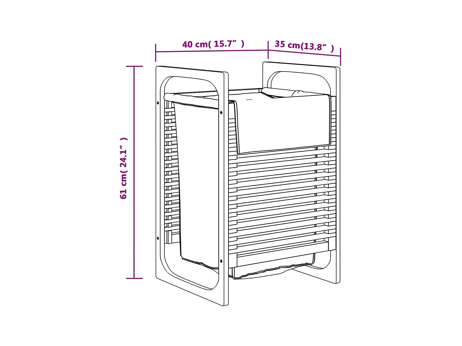 Panier à linge avec sac gris 32x30x36,5 bambou