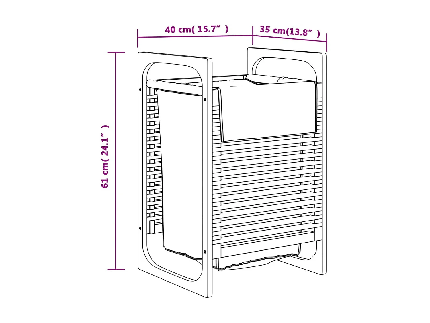 Panier à linge avec sac gris 32x30x36,5 bambou