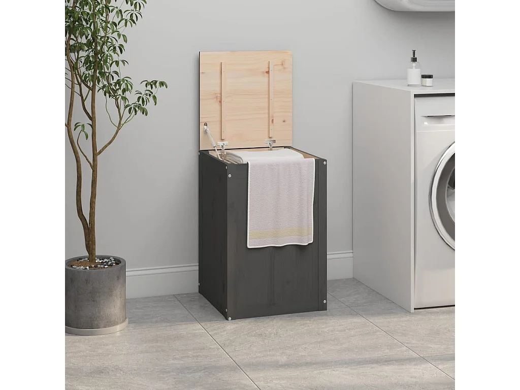Boîte à linge Gris 44x44x66 Bois massif de pin
