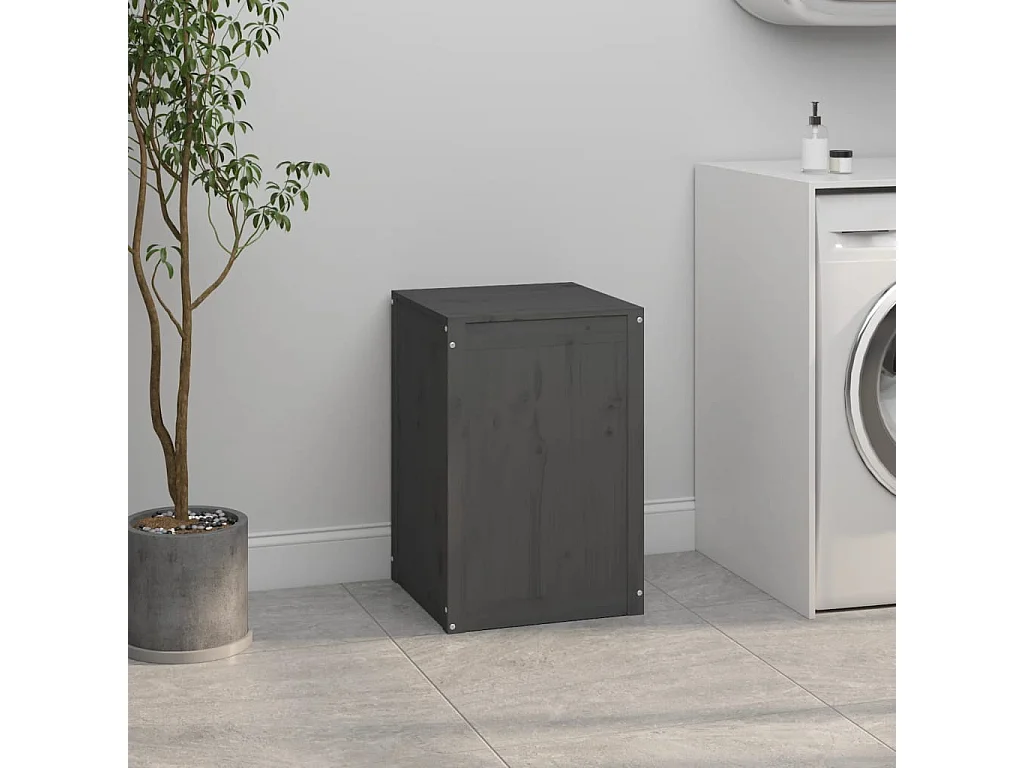 Boîte à linge Gris 44x44x66 Bois massif de pin