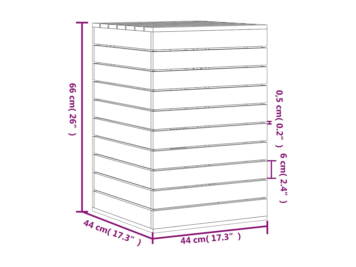 Panier à linge 44x44x66 bois massif de pin